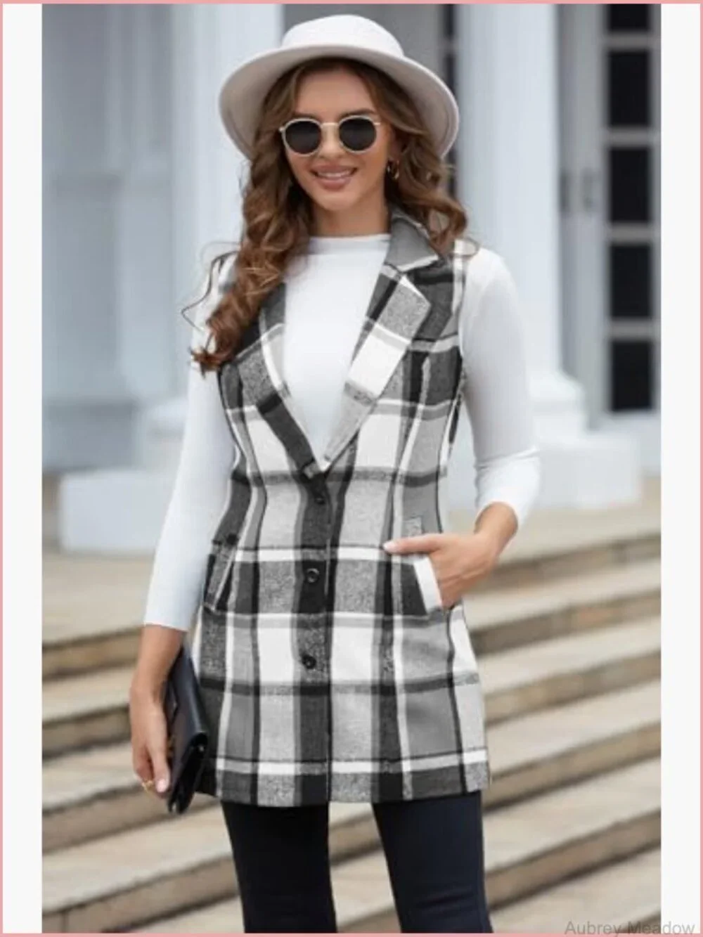 Plaid Vest Sleeveless Blazer Jacket Fall Winter Cardigan Tops